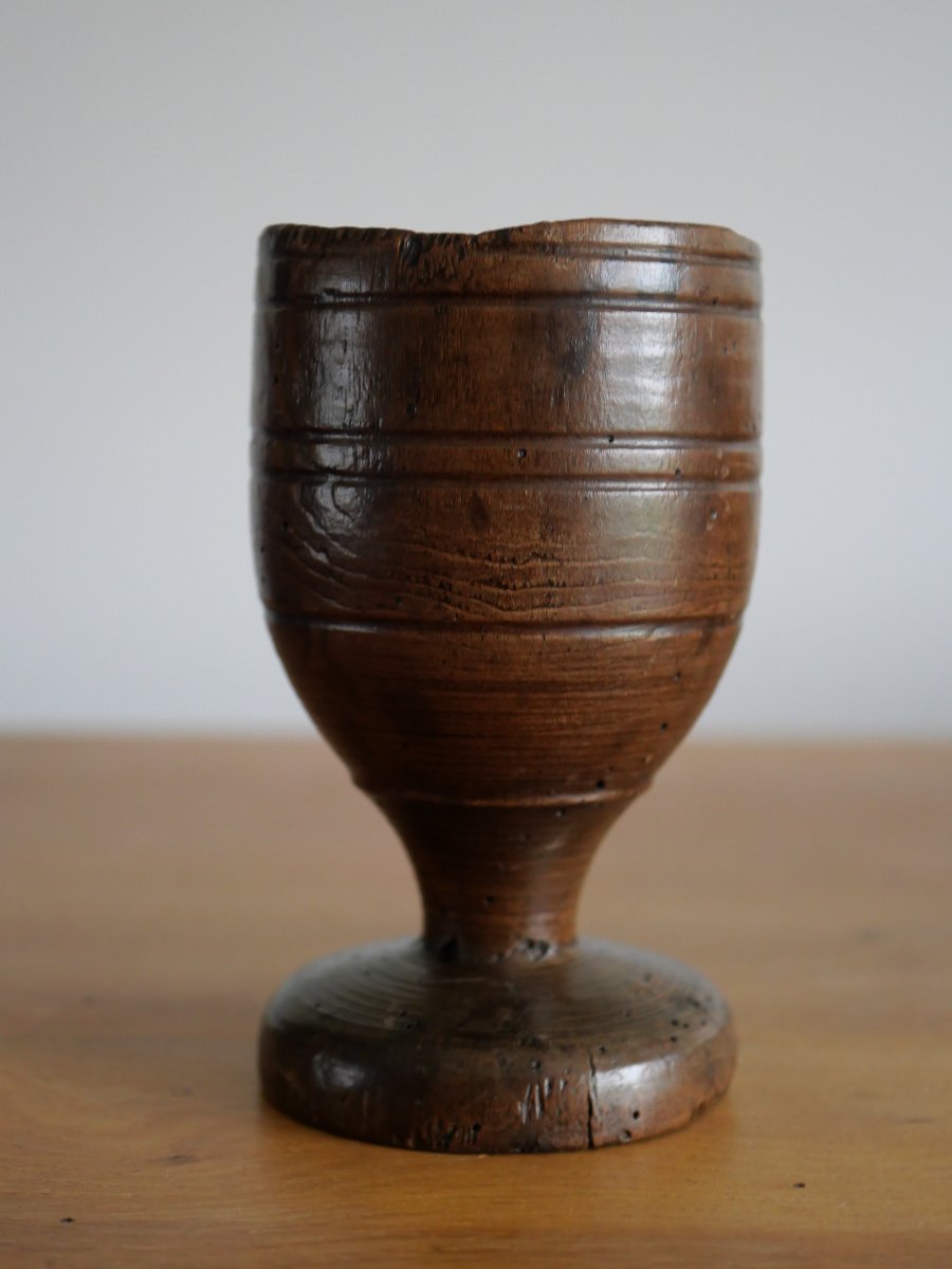 Turned Wooden Cup, 17th-century English Craftsmanship—haute époque, Mortar; Folk Art-photo-2