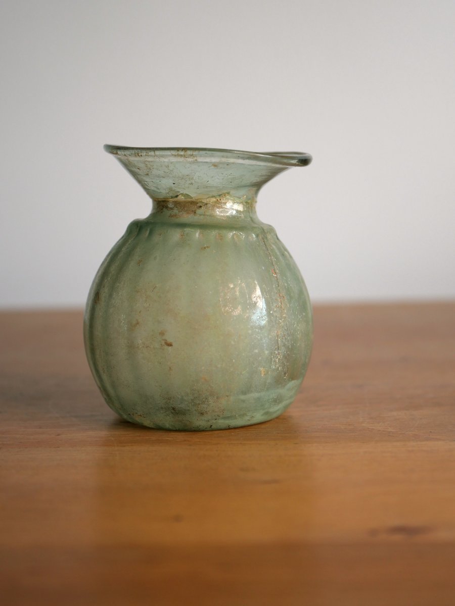 Roman Green Glass Vase With An Ovoid Body And Gadroons – 4th–5th Century, Archaeology -photo-4