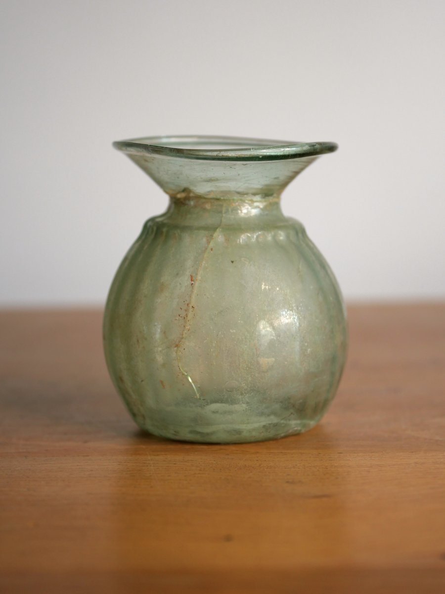 Roman Green Glass Vase With An Ovoid Body And Gadroons – 4th–5th Century, Archaeology -photo-1
