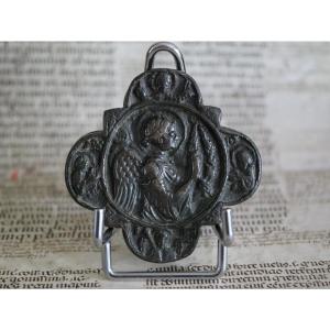 Plaque quadrilobée bronze – Archange Gabriel – Italie, Quattrocento, fin XVe siècle, Médiéval