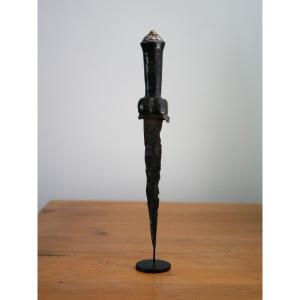 Medieval Kidney Dagger Known As A "couillettes" - 15th Century - Silver Pommel, Gothic