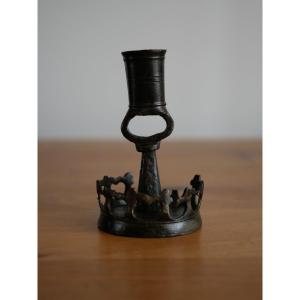 Miniature Gothic Bronze Candlestick – “ringkandelaar” Type – Flanders, 15th Century, Medieval