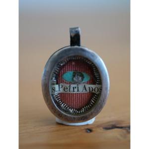 Relic Of Saint Peter The Apostle, 19th-century Oval Silver Reliquary, Bearing A Bishop's Seal