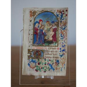 Gothic Illuminated Folio – The Raising Of Lazarus, Flemish Book Of Hours, C. 1480, Medieval