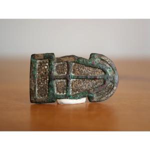 Merovingian Bronze Belt Plate With Cloisonné Decoration – 6th–7th Century Medieval