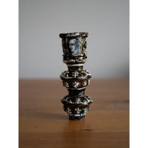 17th-century Limoges Enamel Candlestick Holder, Attributed To Jacques II Laudin, Louis XIV
