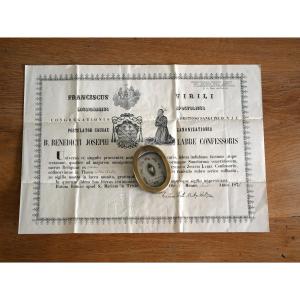 Reliquaire de saint Benoît-Joseph Labre – Relique avec certificat romain original de 1874.