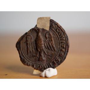 Medieval Seal Made Of Brown Wax From The Town Of Brisach, Germany—14th–15th Century, Gothic Style