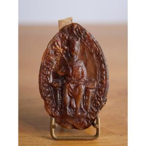 Medieval Seal Made Of Brown Wax From The Chapter Of Juliers Abbey, 13th-century Gothic Style