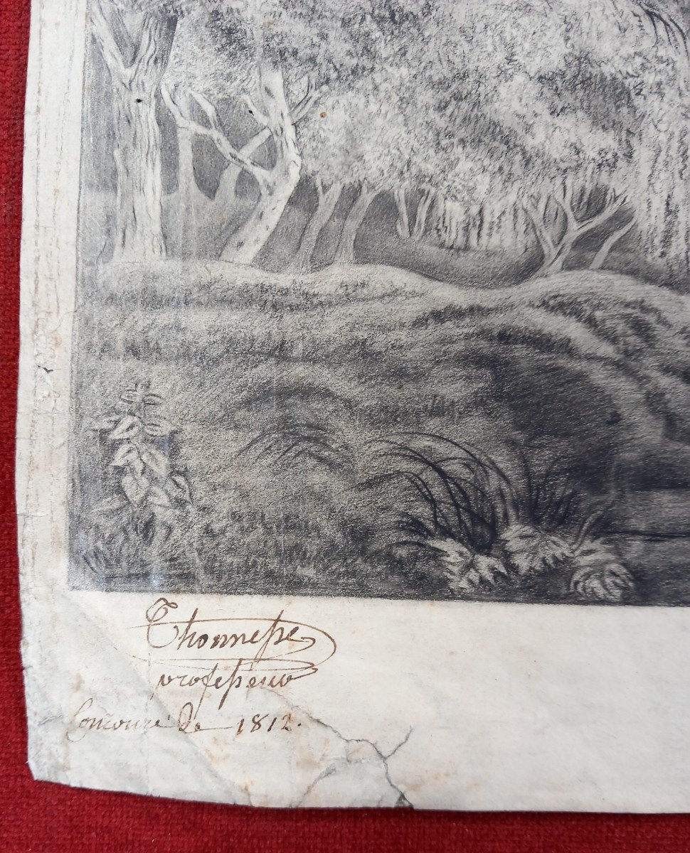 Pencil Drawing Architectural Caprice And Italian Landscape 1812 19th Century Student Military Academy  -photo-4