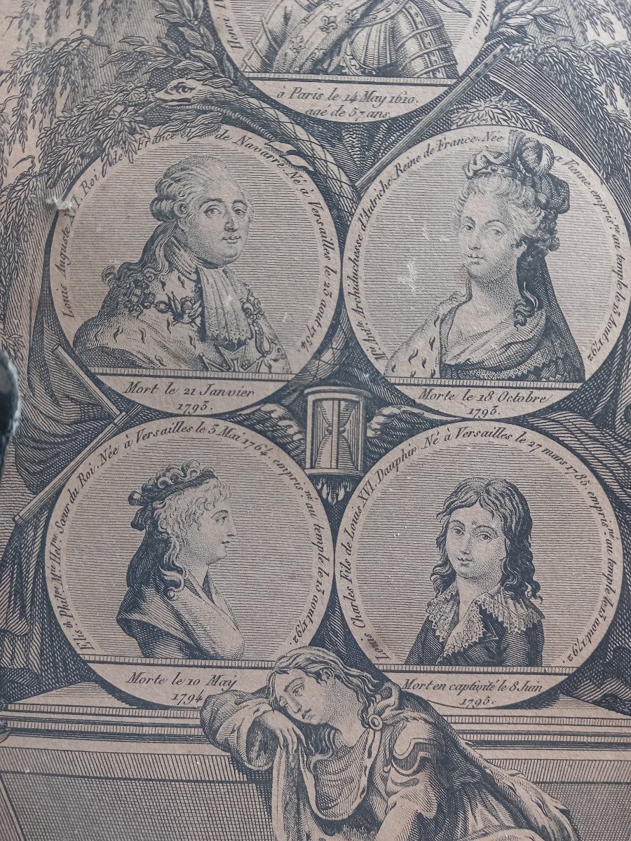 Engraving Royal Family 18th Century Louis XVI Marie Antoinette Louis XVII Henri IV Mme Elisabeth