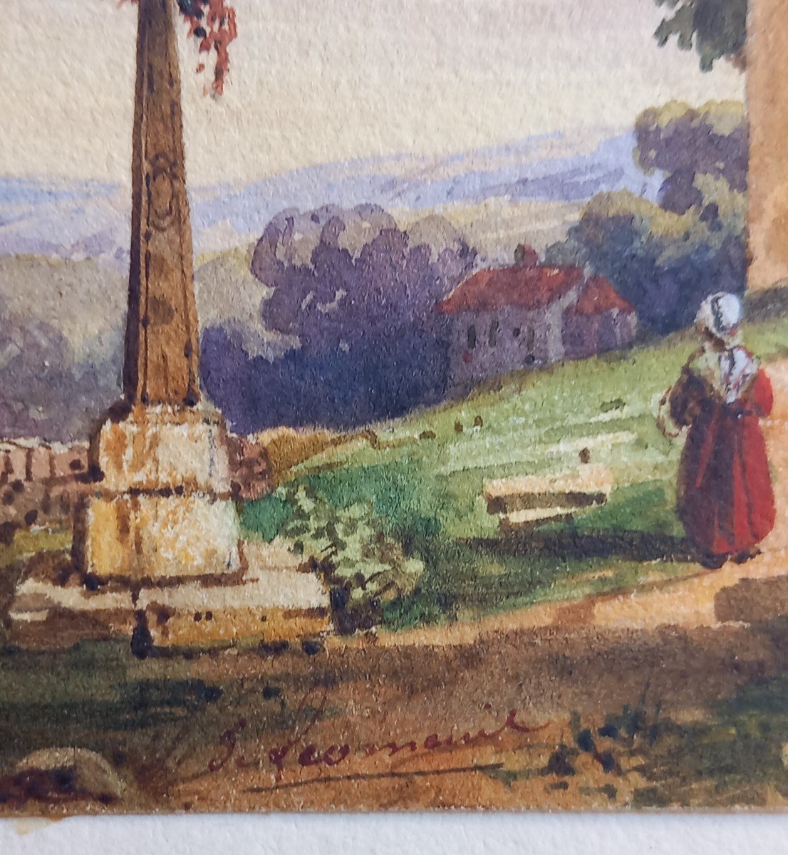 Laure Houssaye De Léoménil Dessin à l'Encre Et Au Lavis Eglise et Maisons Village Milieu XIXe -photo-4