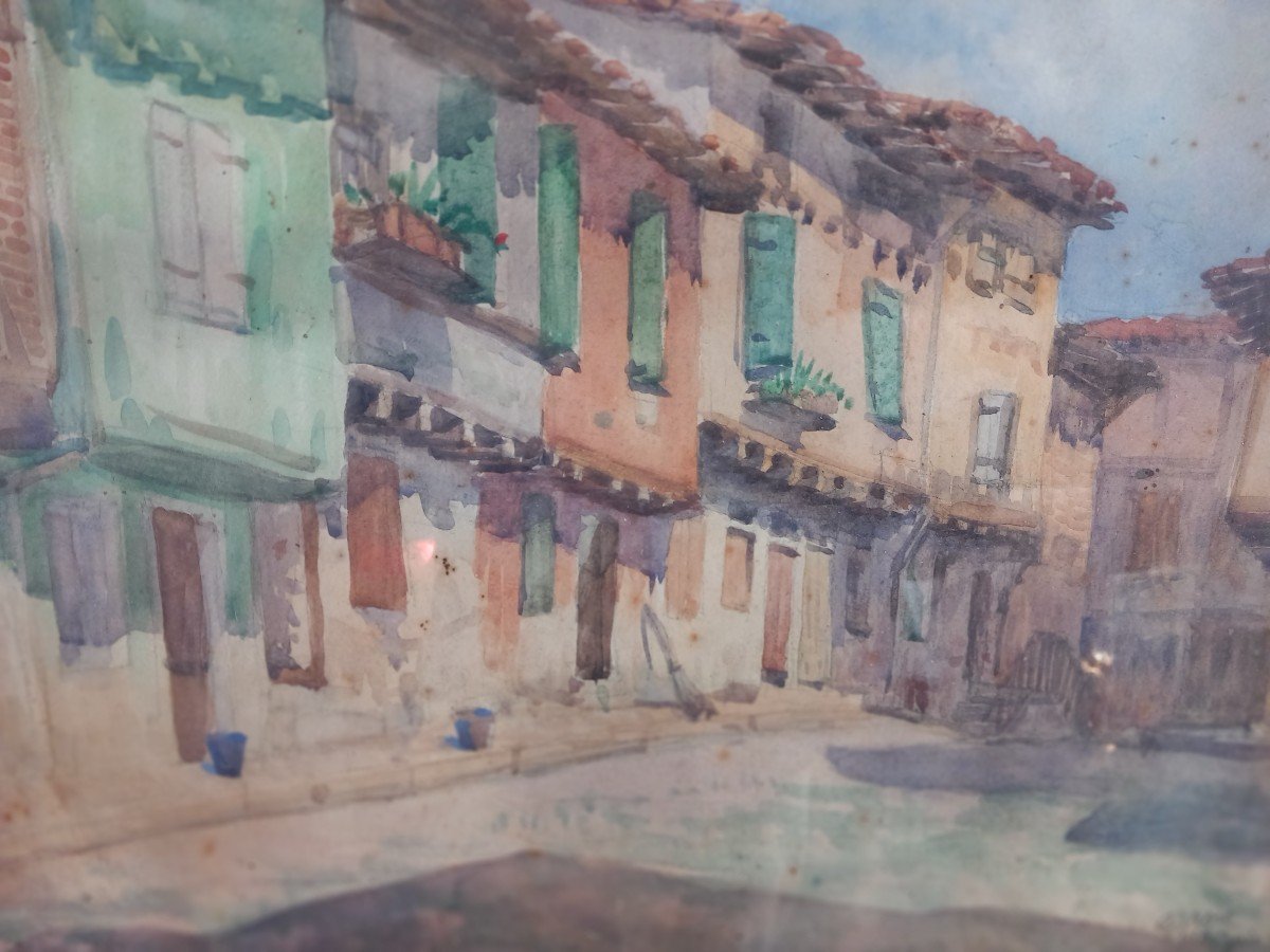 Pierre Arrou Watercolor On Paper Tarn Albi Place Savène June 1919