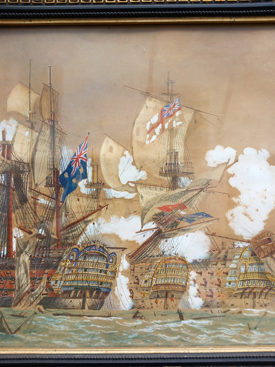 Battle Of Trafalgar Gouache On Paper Naval Battle Boats Bold Redoubtable R.noël -photo-4