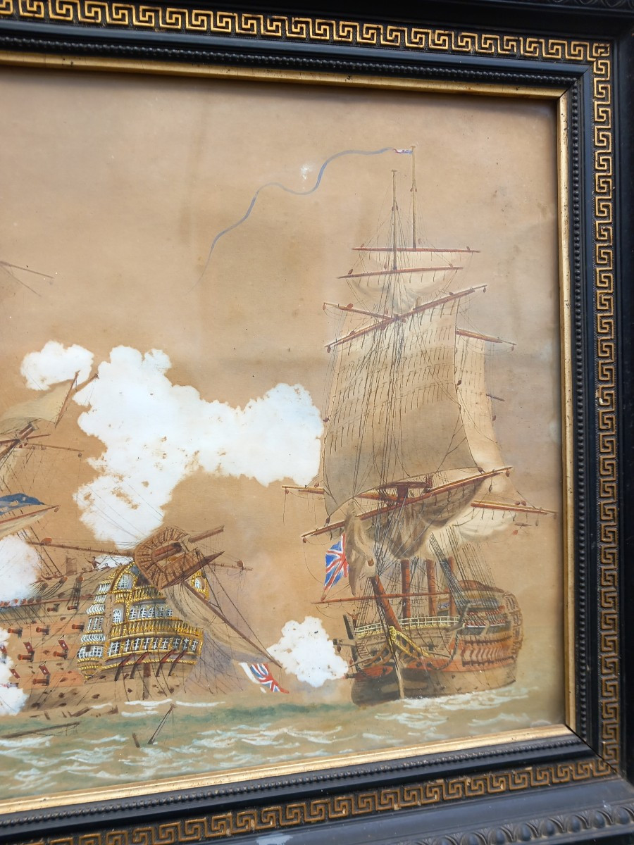 Battle Of Trafalgar Gouache On Paper Naval Battle Boats Bold Redoubtable R.noël -photo-1