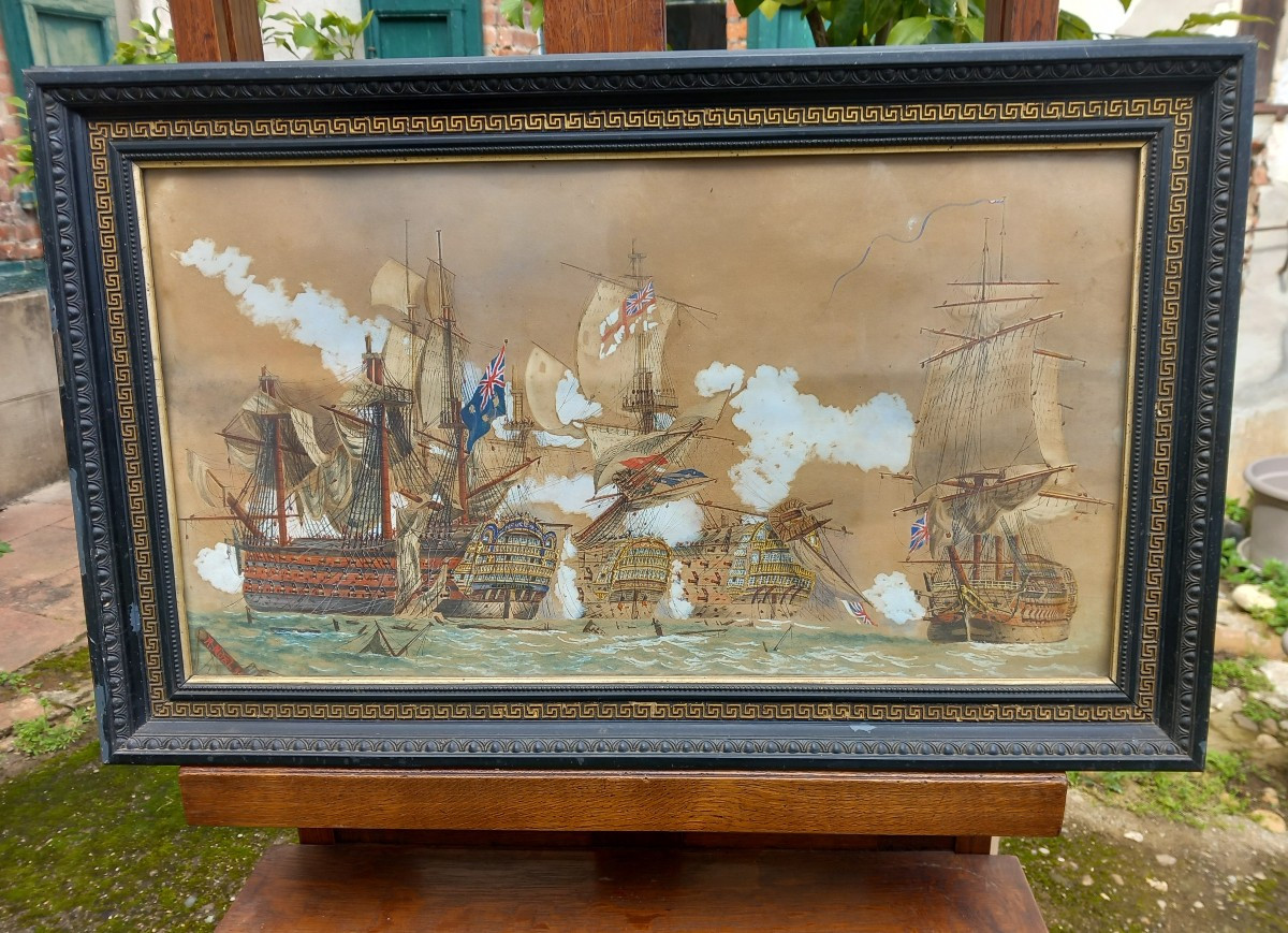 Battle Of Trafalgar Gouache On Paper Naval Battle Boats Bold Redoubtable R.noël 