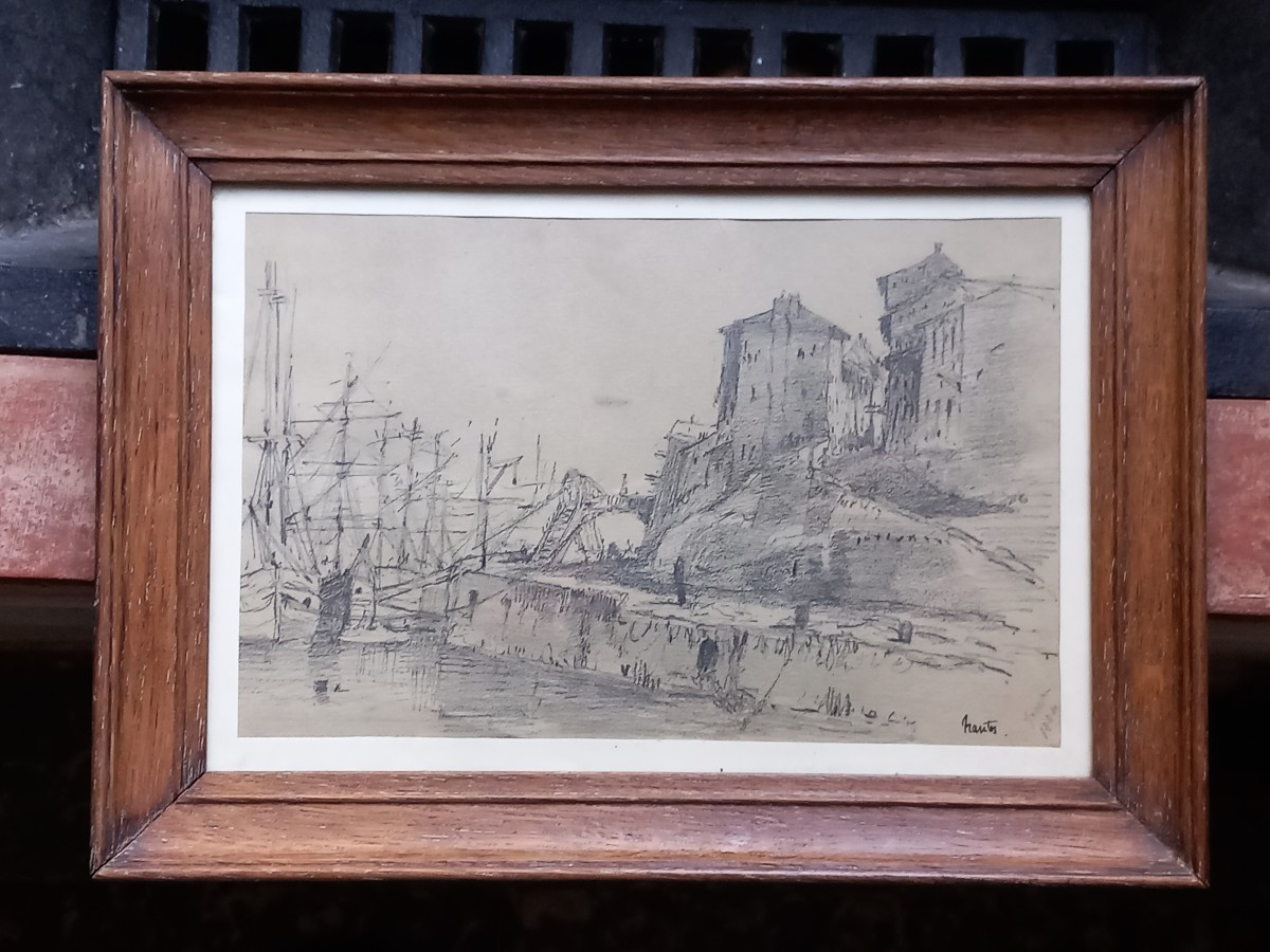 Le Port De Nantes Dessin Crayon 1884 