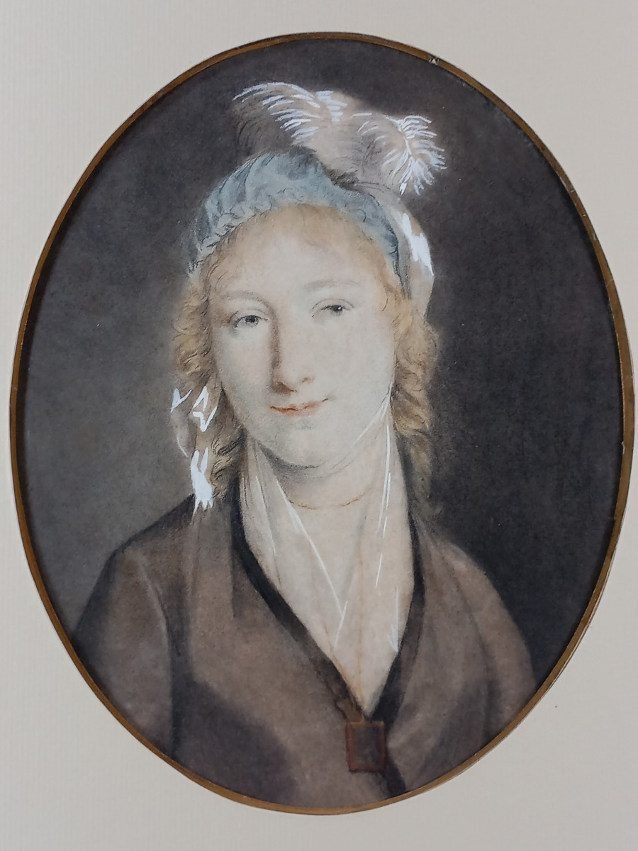 Portrait De Jeune Fille à La Coiffe à Plumes Fin XVIIIe Siècle Technique Mixte Sur Papier
