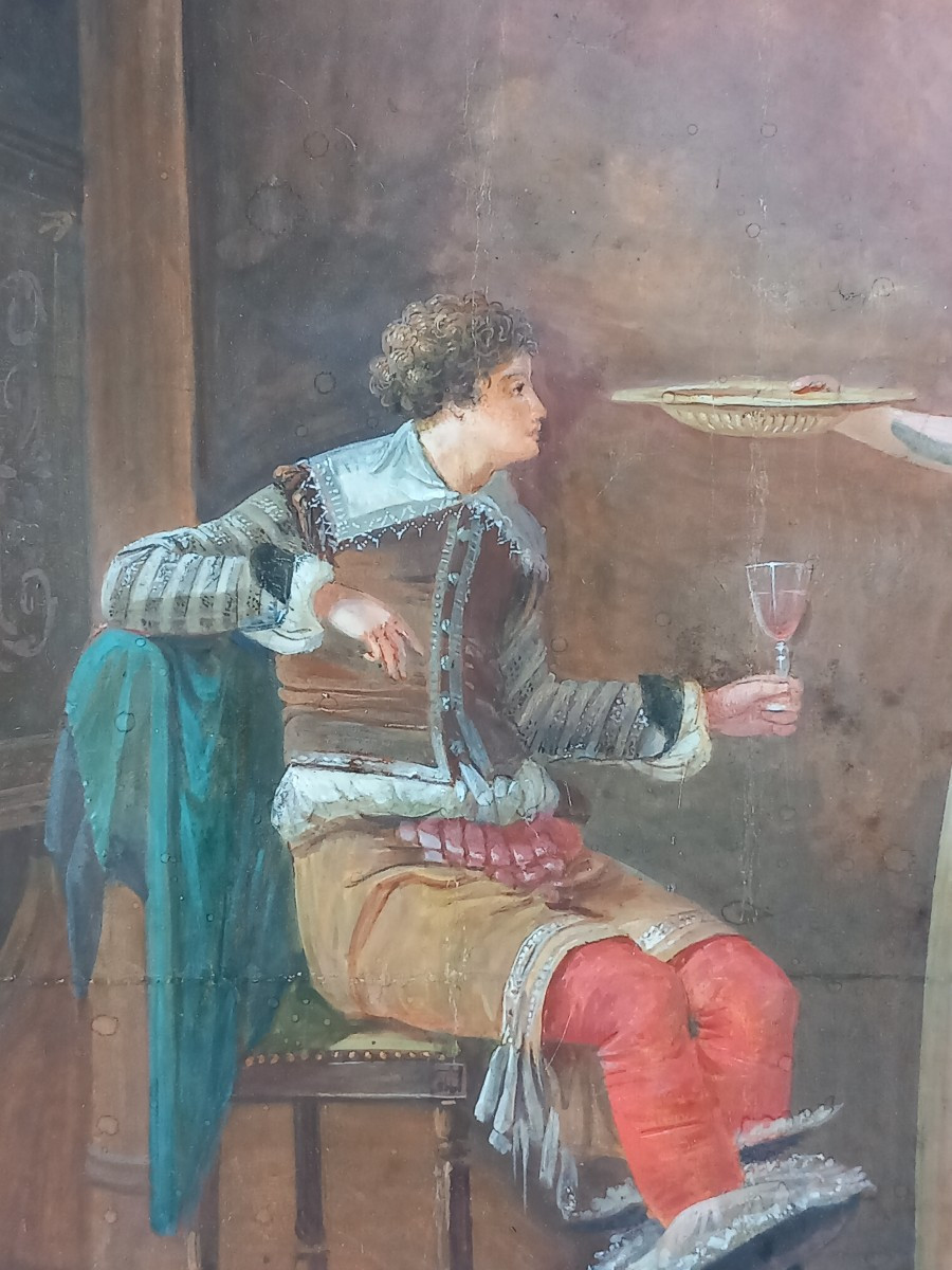 Jean-baptiste Mallet (1759-1835) Meeting Of Paolo And Francesca Oil On Parchment Early 19th Century-photo-2