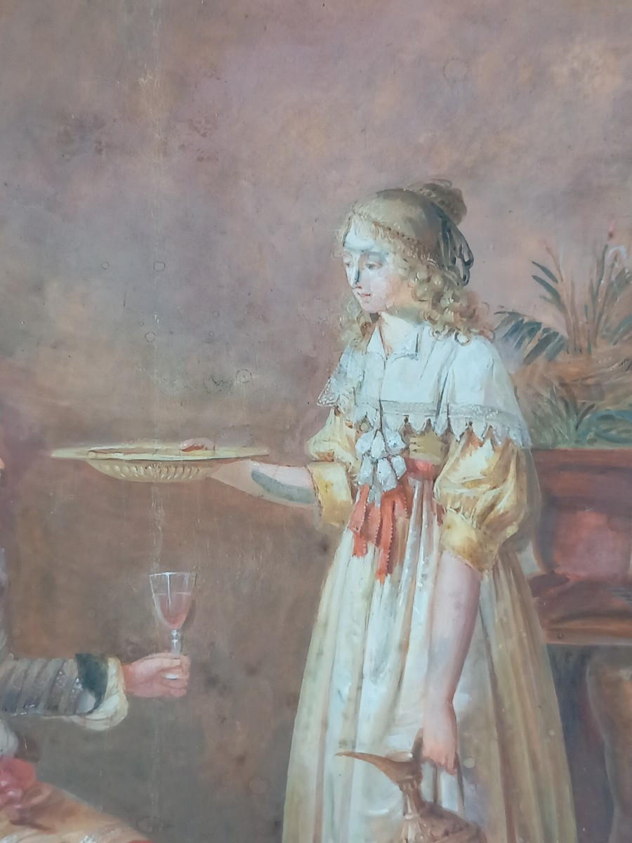Jean-baptiste Mallet (1759-1835) Meeting Of Paolo And Francesca Oil On Parchment Early 19th Century-photo-3