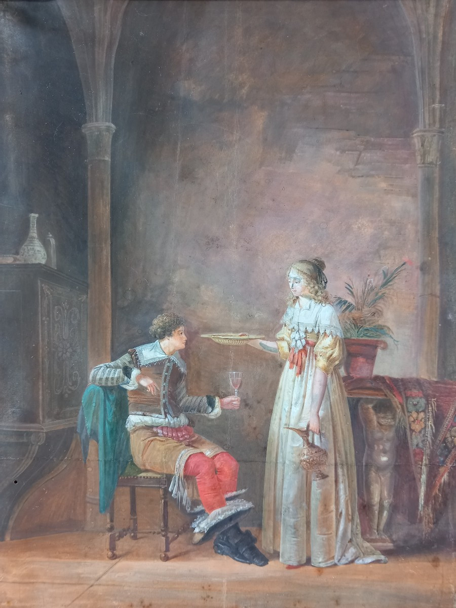 Jean-baptiste Mallet (1759-1835) Meeting Of Paolo And Francesca Oil On Parchment Early 19th Century
