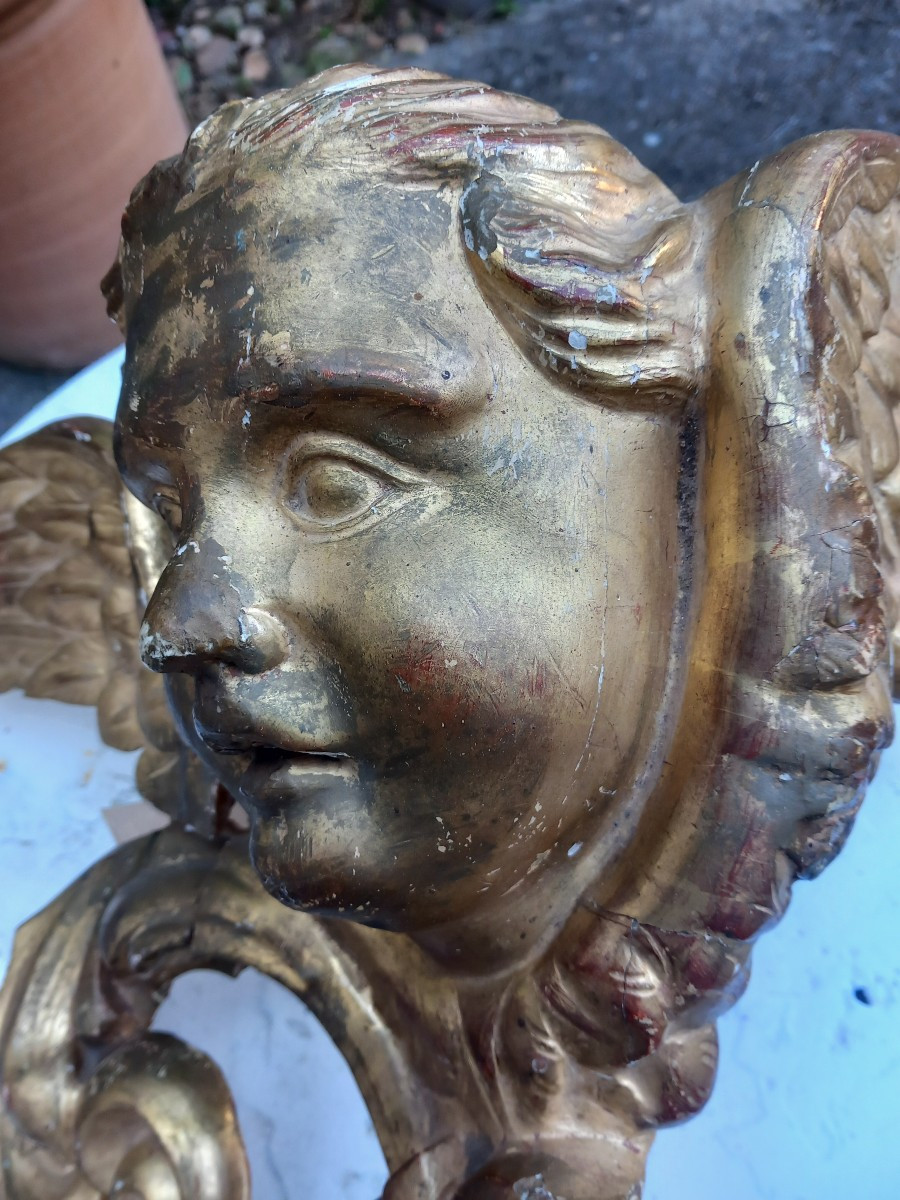 18th Century Carved And Gilded Wooden Altar Angel Cherub -photo-2