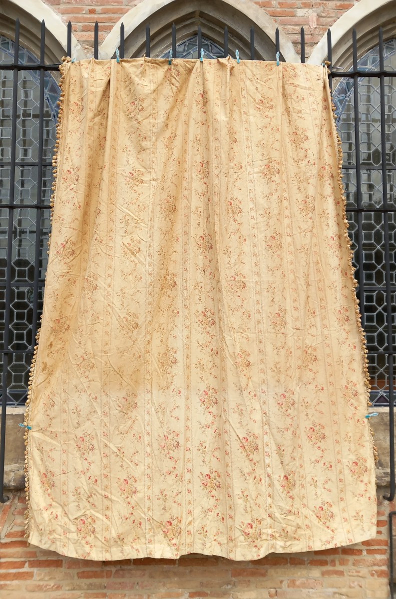 Double Paire Rideaux Et Portière Chateau Coton Goût Toile De Jouy Indienne Grande Taille XIXe -photo-5