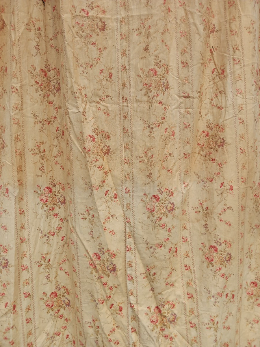 Double Paire Rideaux Et Portière Chateau Coton Goût Toile De Jouy Indienne Grande Taille XIXe -photo-6