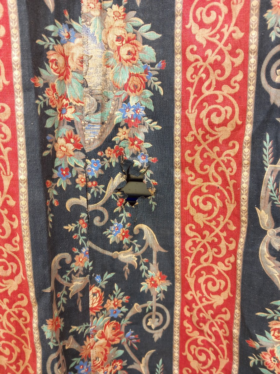 Double Paire Rideaux Et Portière Chateau Coton Goût Toile De Jouy Indienne Grande Taille XIXe -photo-3