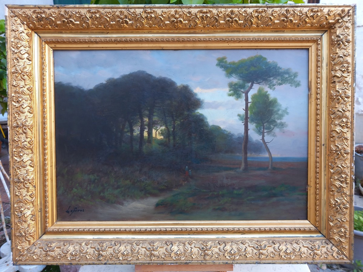 Lefèvre (19th Century) Mediterranean Landscape At Sunset. Oil On Canvas 