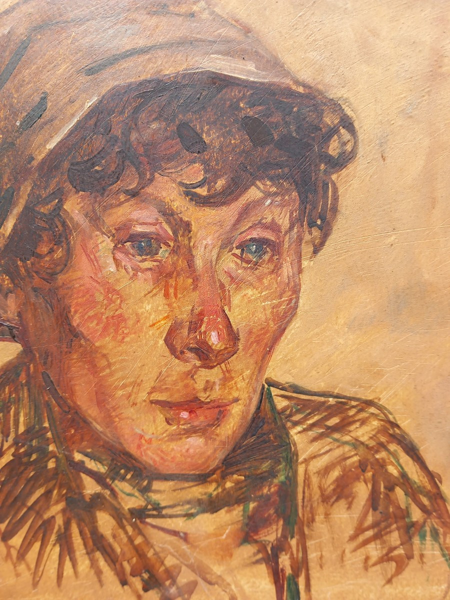 Franck Taylor Ecole Américaine ? Huile Sur Carton Portrait de Femme Triste XXe 