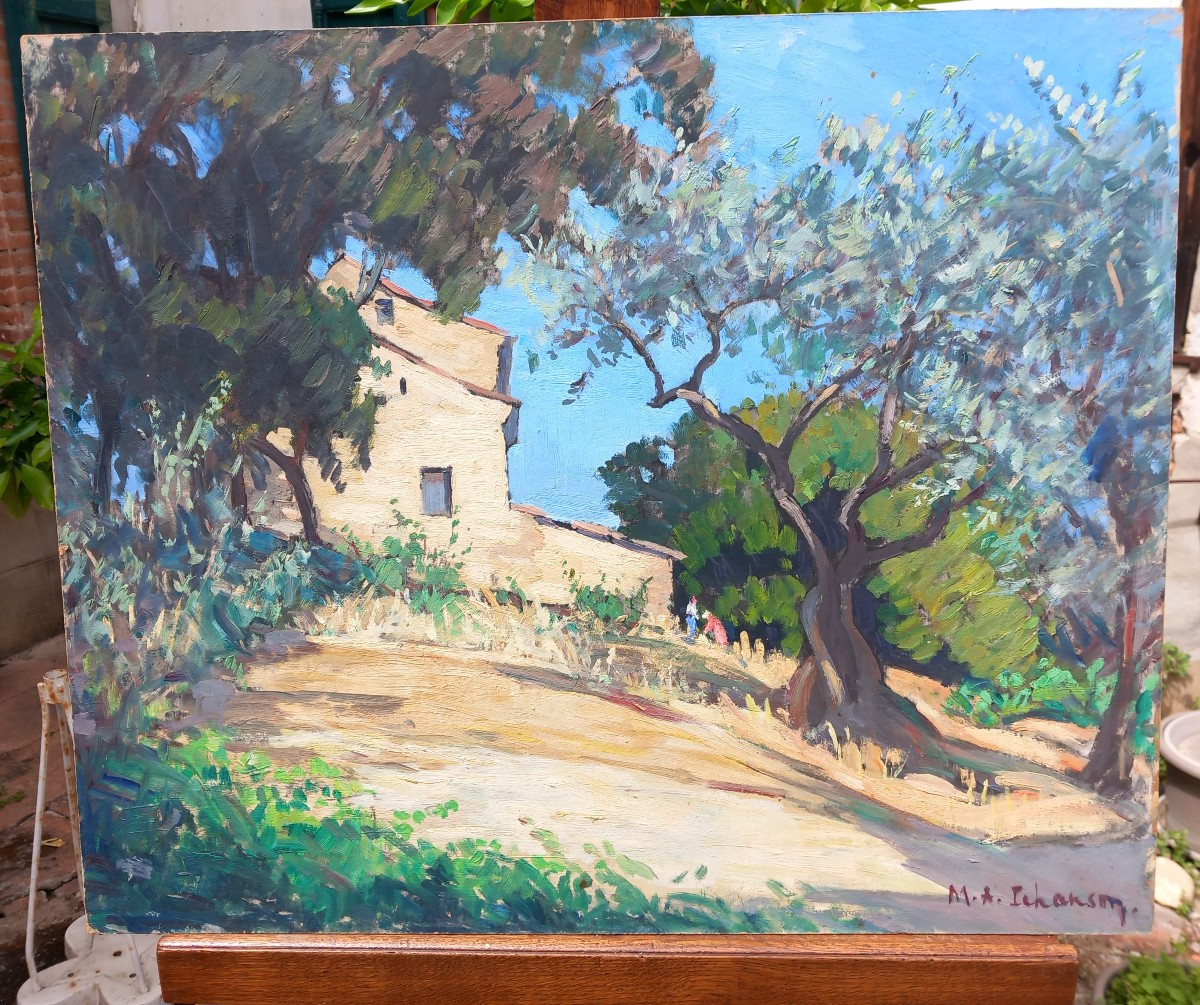 Tarn School Marie-anne Ichanson "house In The Trees" In The Tarn Oil On Cardboard 20th Century -photo-2