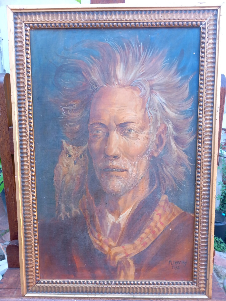 Marc Dautry (1930-2008) Oil On Panel "portrait With An Owl" 1972. Montauban Tarn Et Garonne -photo-2