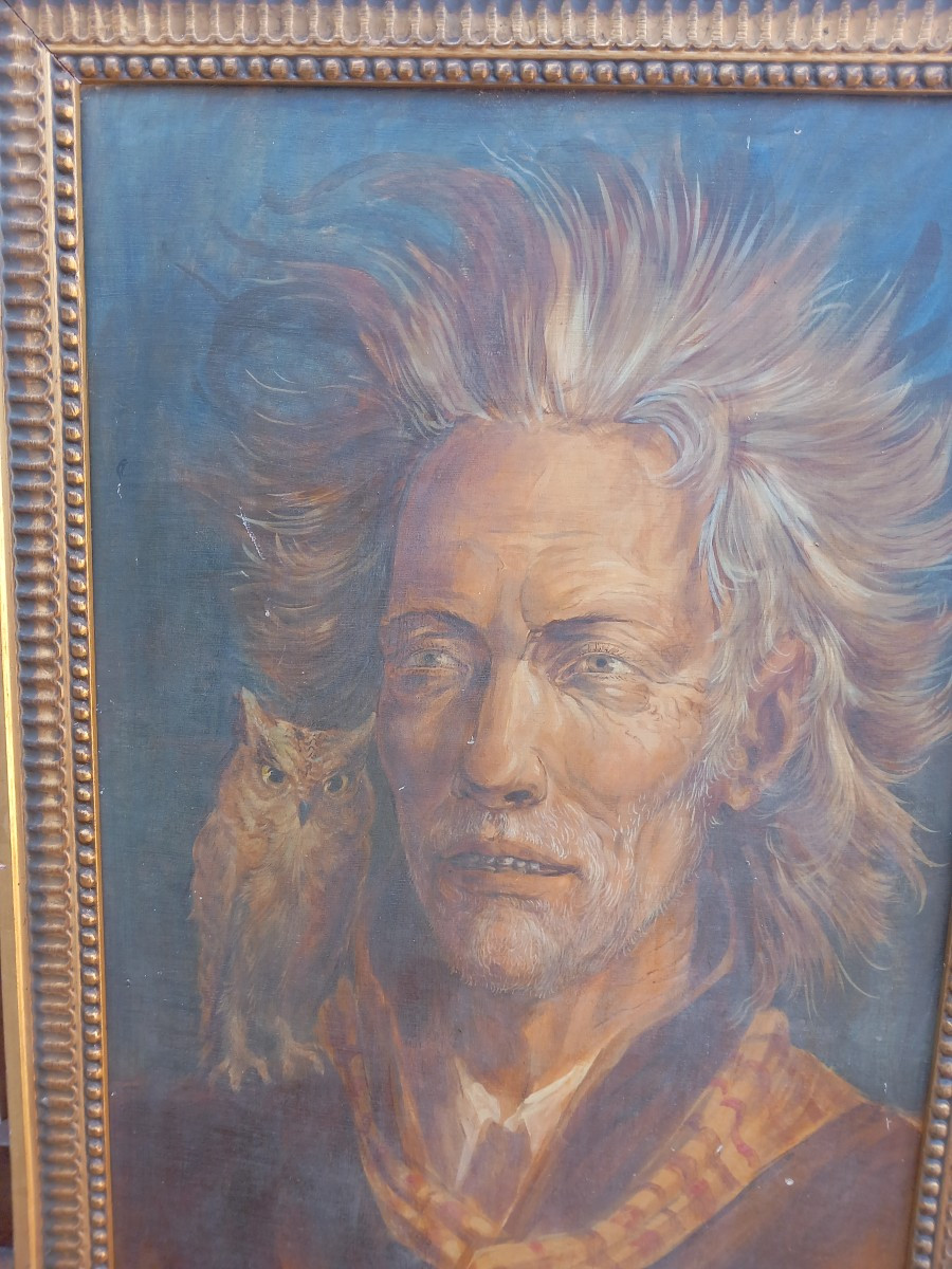 Marc Dautry (1930-2008) Oil On Panel "portrait With An Owl" 1972. Montauban Tarn Et Garonne -photo-4