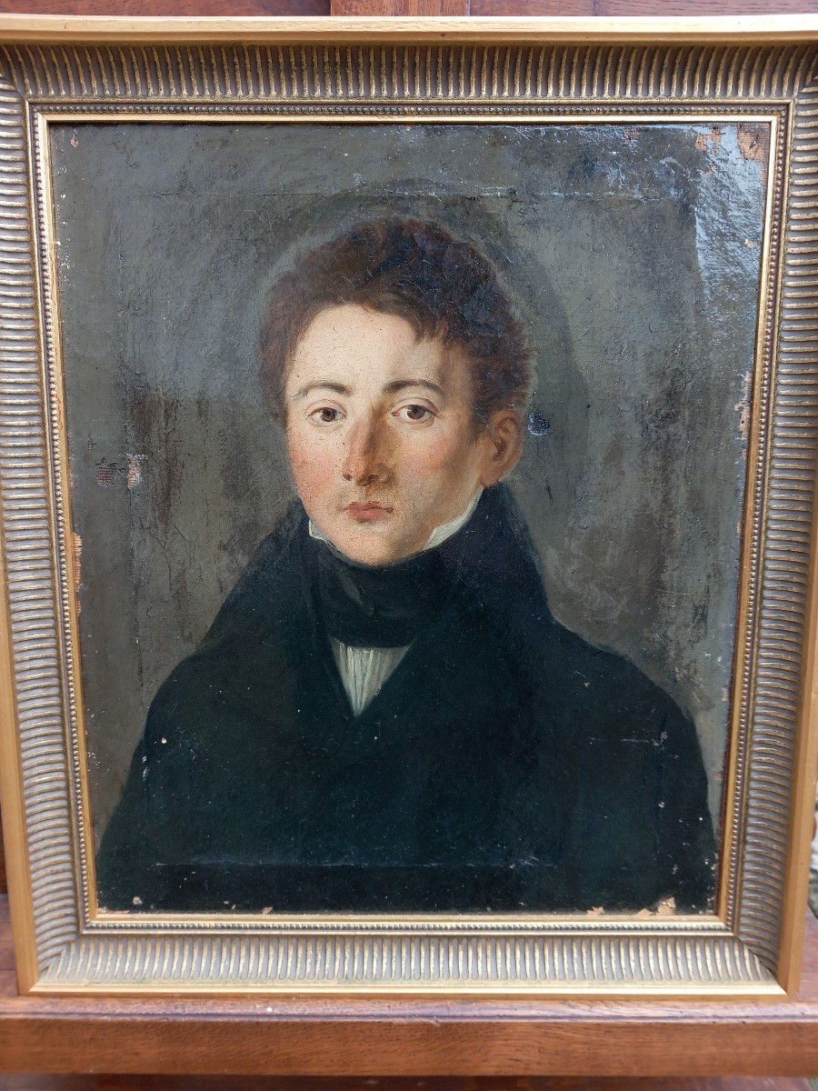 Portrait de Jeune Homme En Costume et Cravate Noire Epoque Restauration Debut du XIXe Siècle-photo-4