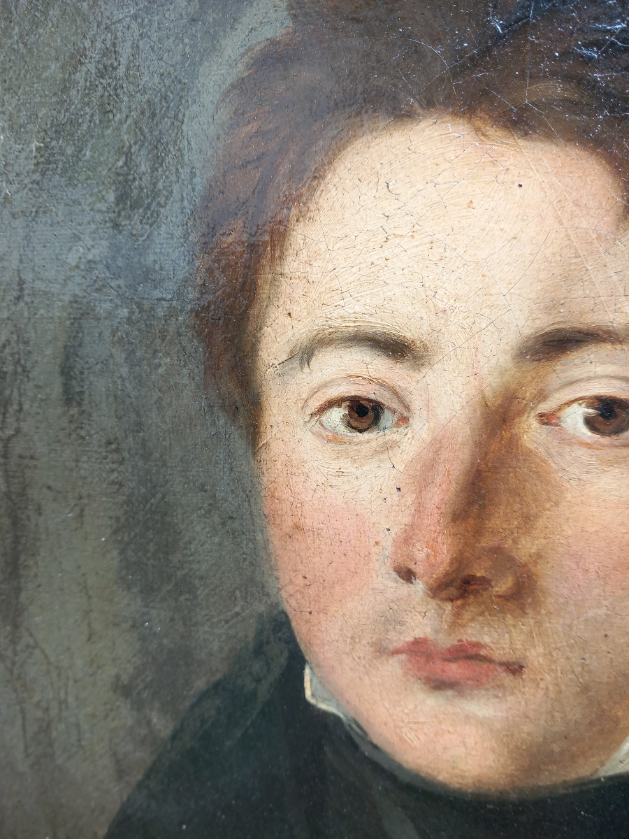 Portrait de Jeune Homme En Costume et Cravate Noire Epoque Restauration Debut du XIXe Siècle