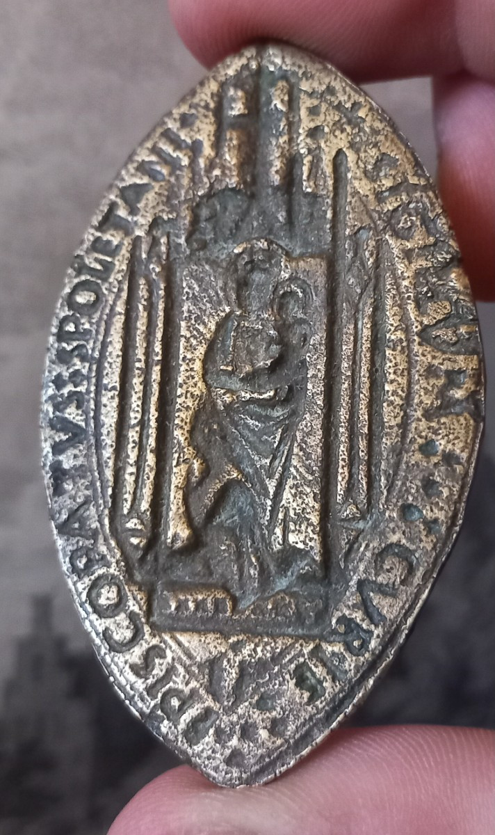 Sceau Gothique Religieux Bonze Mandorle Spolète Ombrie Italie XVe Siècle Vierge Enfant -photo-4