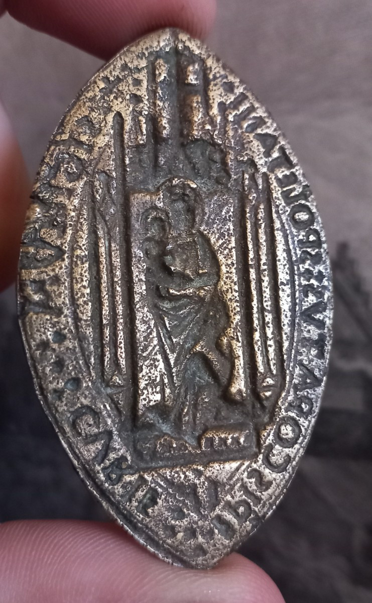 Sceau Gothique Religieux Bonze Mandorle Spolète Ombrie Italie XVe Siècle Vierge Enfant 