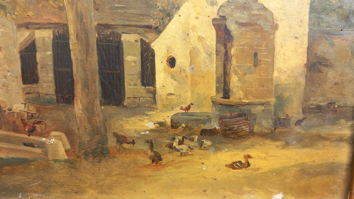 French School Formerly Attributed To Boilly Farmyard Scene Farm Animals Labels-photo-2