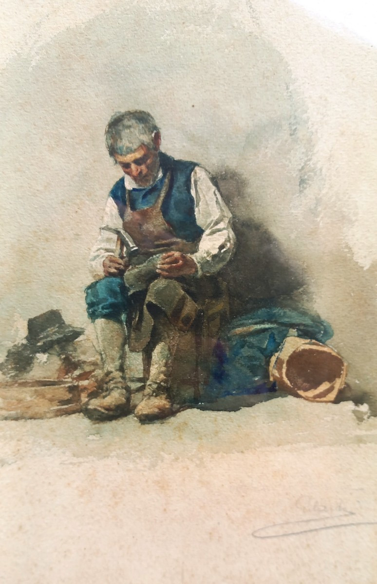 Pier Celestino Gilardi (1837-1905) Watercolor On Paper "le Cabotier" Circa 1870