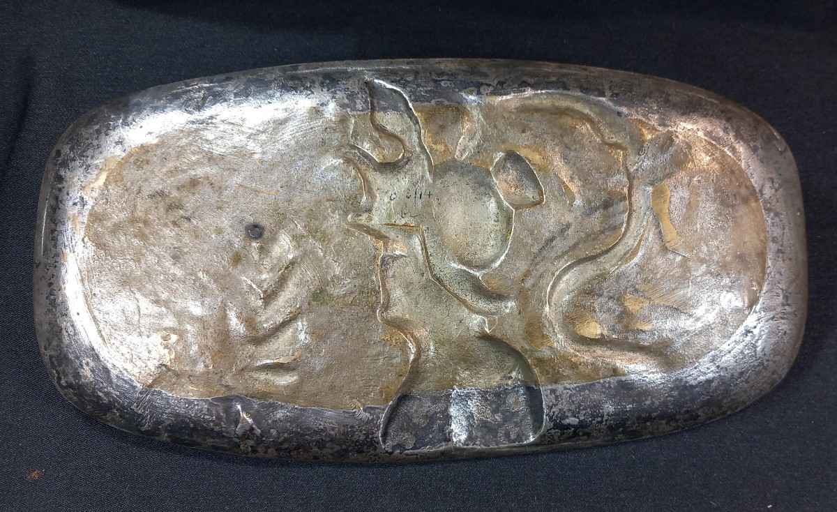 Large Bronze Tray Knight Neogothic Troubadour Cross Lorraine Alérions Alfred Daubrée-photo-2