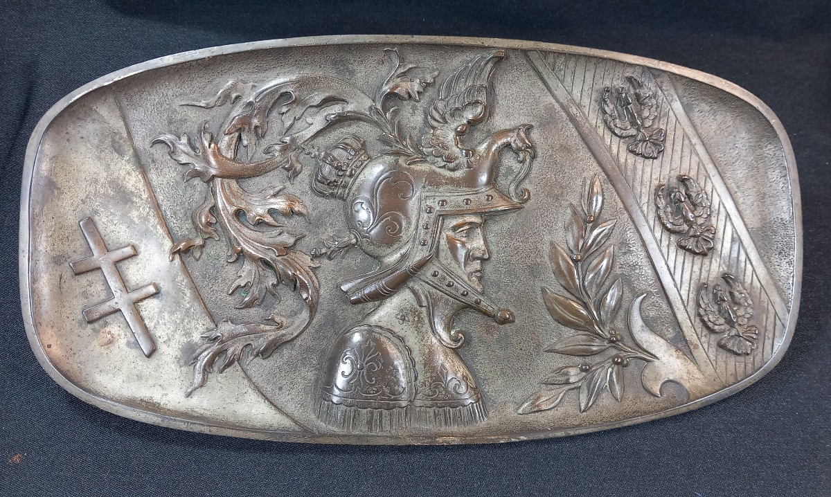 Large Bronze Tray Knight Neogothic Troubadour Cross Lorraine Alérions Alfred Daubrée