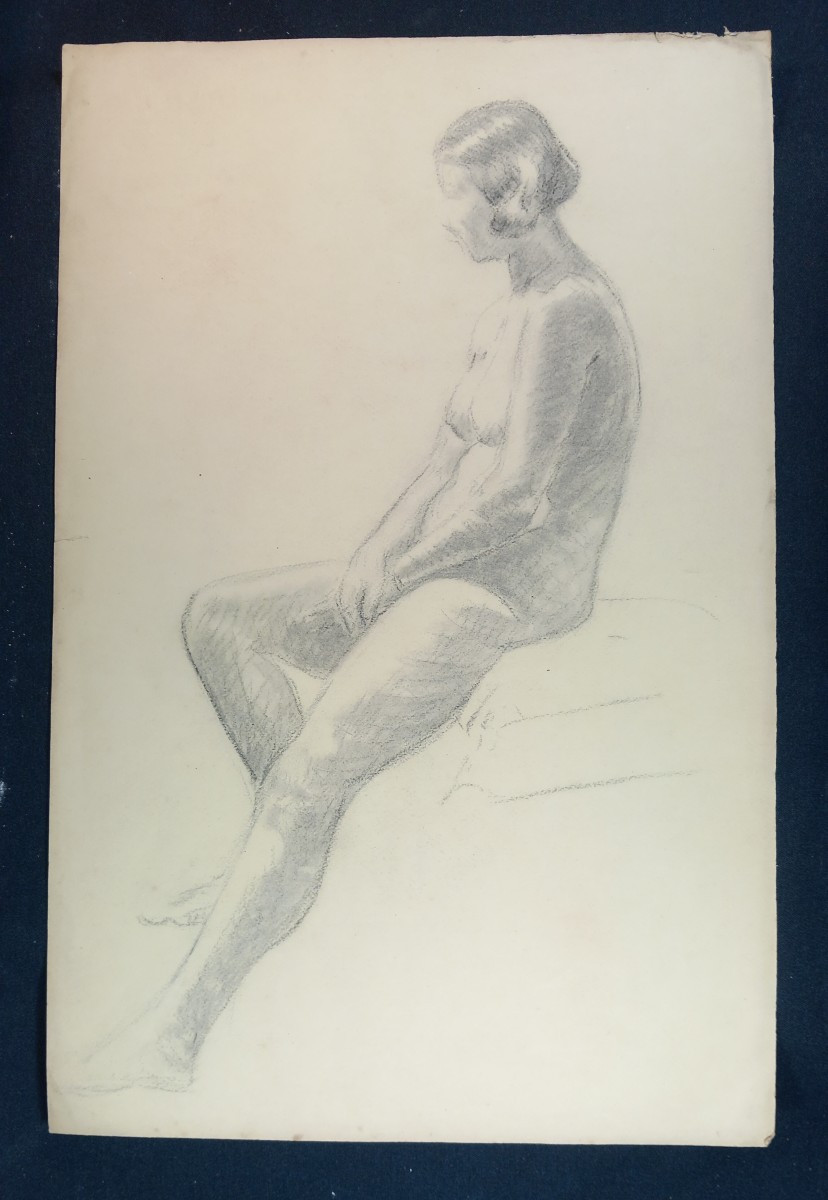 Silhouette Of A Young Nude Woman Drawing On Paper Art Deco 1930 -photo-2