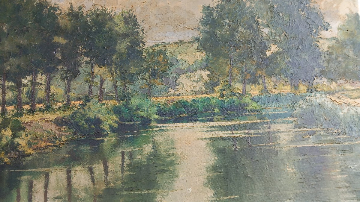 Joseph Koutachy (1907-19..) The Pond Landscape Oil On Canvas 20th Century  -photo-3