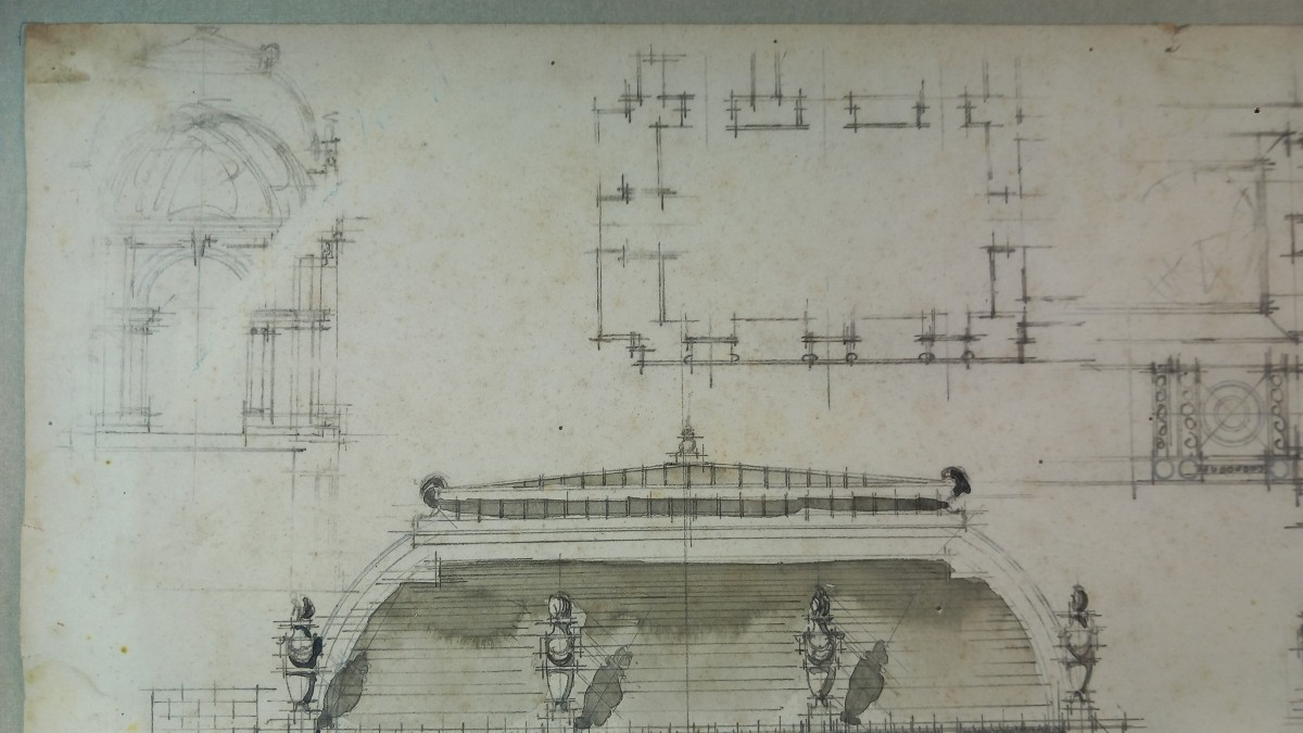 Léon Chifflot Etude Architecturale Pavillon Palais Monument 1906 Encre et Lavis sur Papier -photo-2