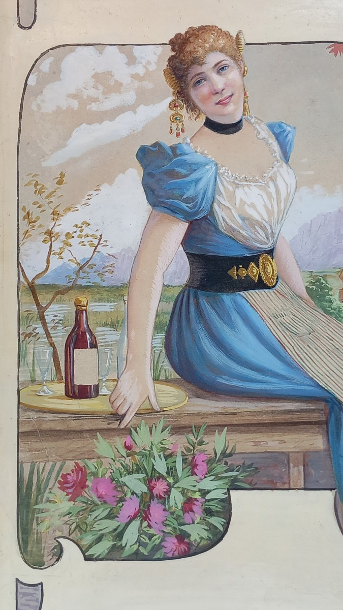 L.Cougnet ? Projet d'Affiche d'Alcool Digestif  Bière Liqueur Femme Gout Néo Renaissance XXe 