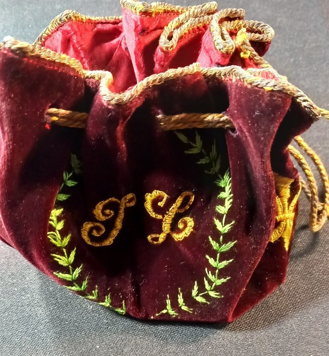 Bourse à Jetons en Tissu Broderies sur Velours Epoque Restauration XIXe Fleurs de Lys Royaliste-photo-2