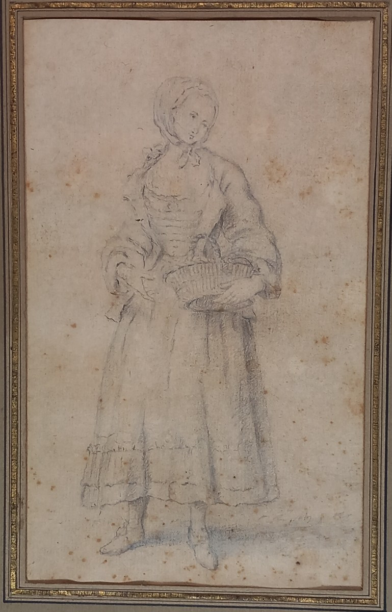 Etienne Jeaurat (att.) Young Merchant Drawing On Paper French School 18th Century Costume-photo-2
