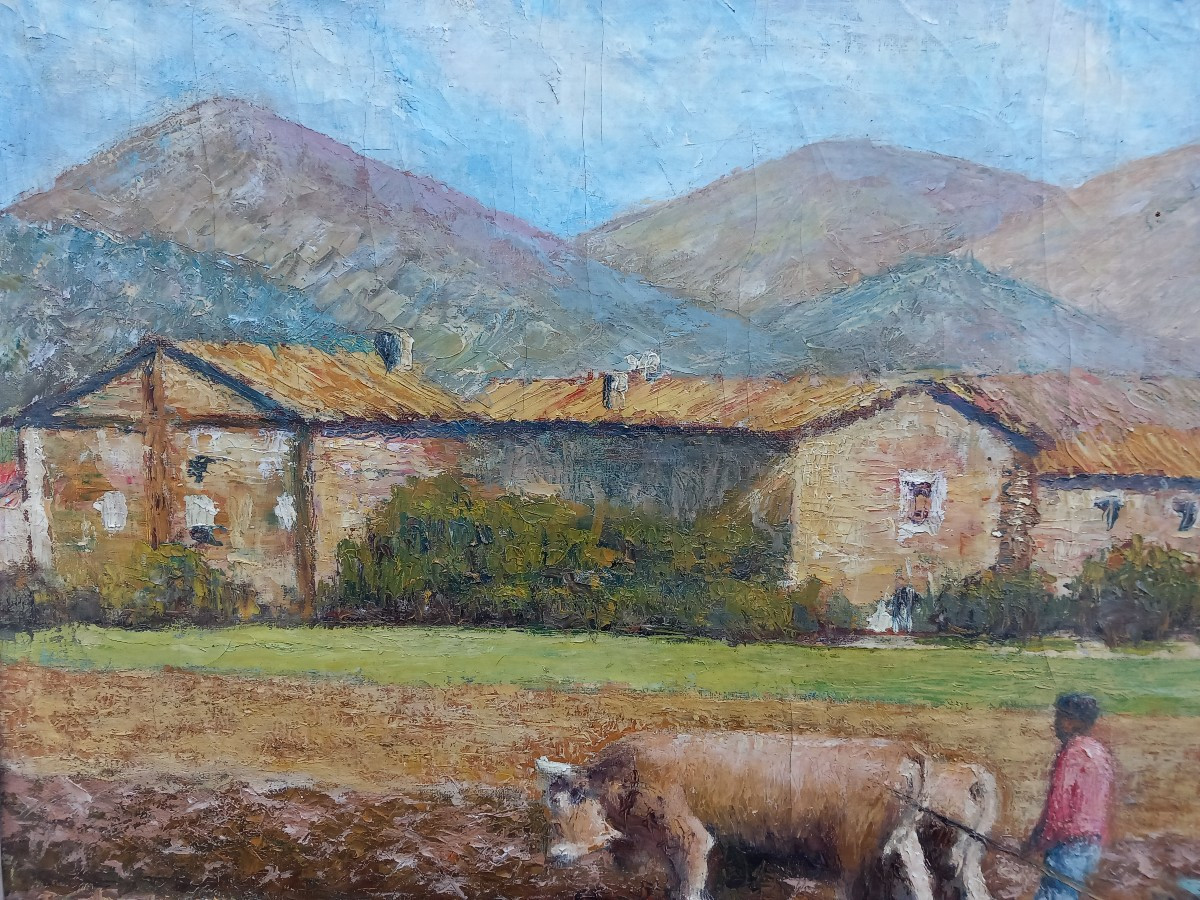 "Labours en Provence" Huile sur Toile Marouflée sur Carton XXe -photo-3
