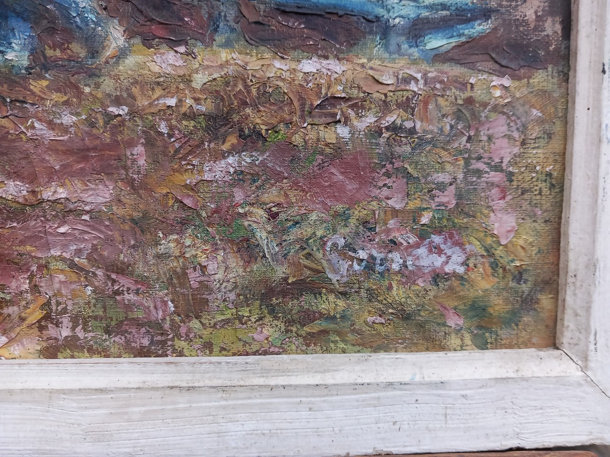 "Labours en Provence" Huile sur Toile Marouflée sur Carton XXe -photo-1